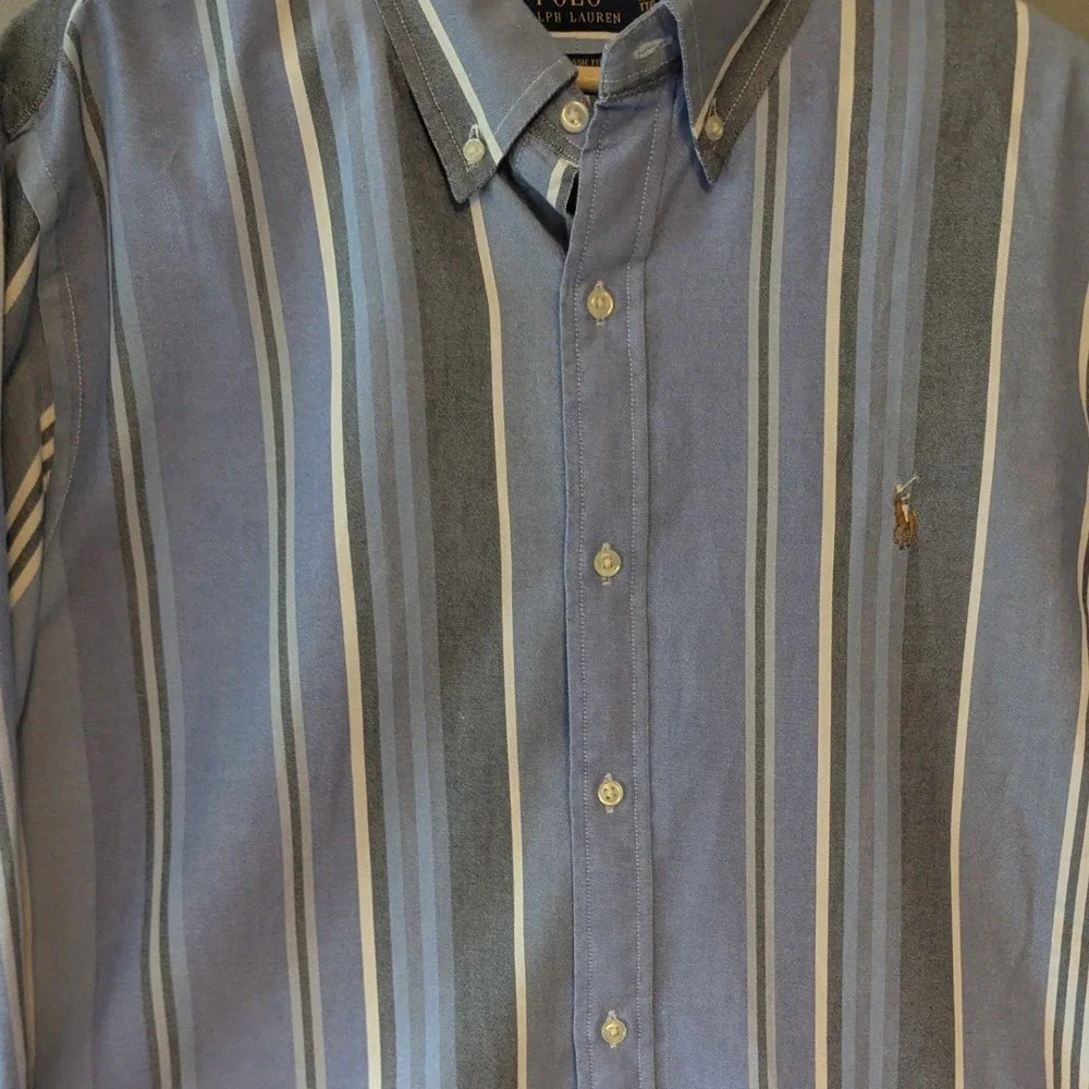 Polo Ralph Lauren Button Down Shirt Blue Striped Oxford  Classic Fit Mens XXL
